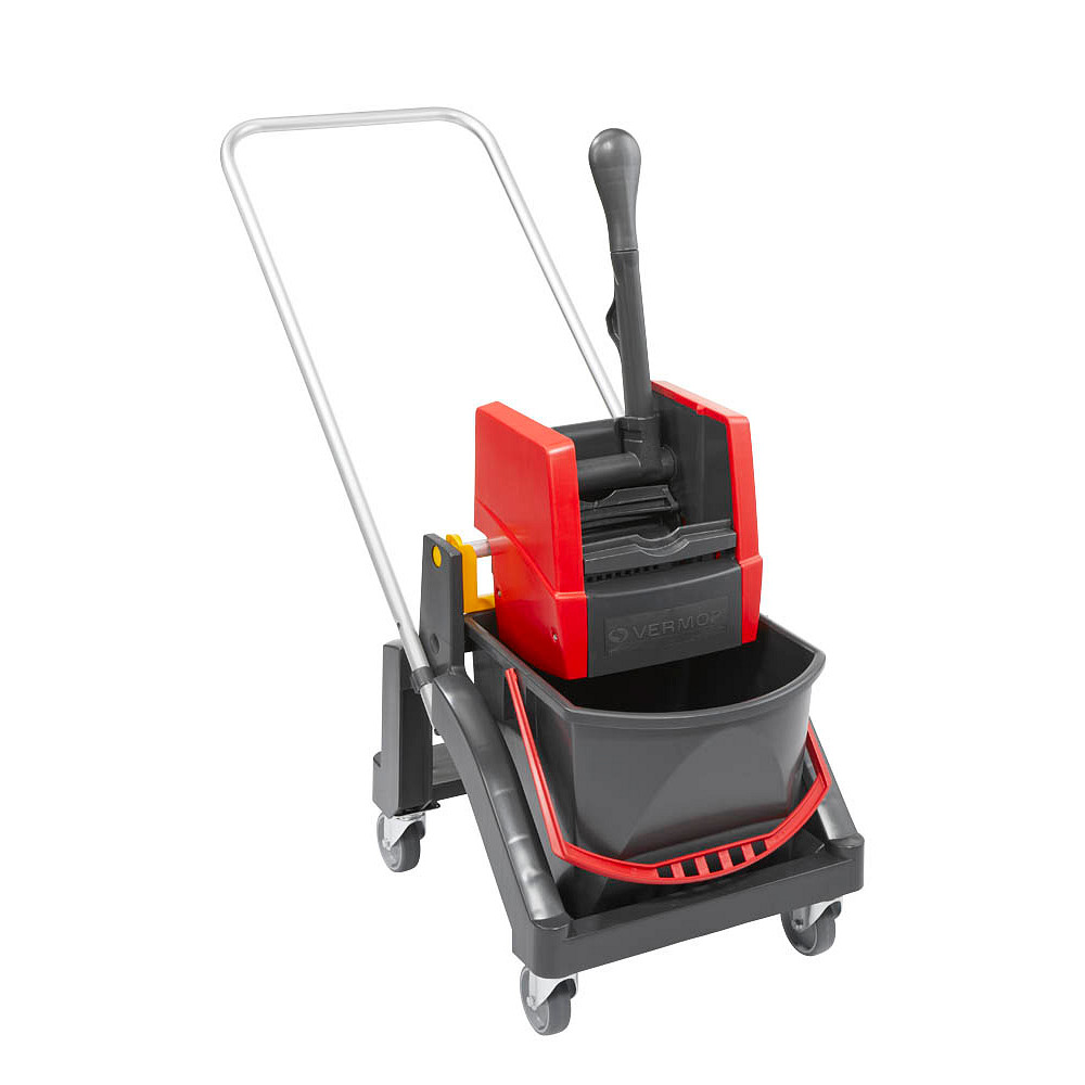 Produktbild von Vermop Reinigungswagen – 2x 17-Liter-Eimer Mit Klemm-Presse, Hochglanzverchromt, Schwenkbare Deichsel, Kugelgelagerte Rollen – Für Professionelle Reinigung