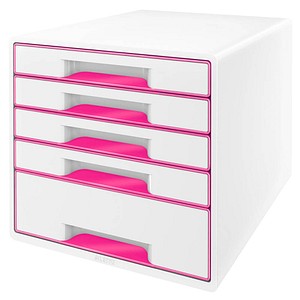 LEITZ Schubladenbox WOW Cube perlweiß/pink 5214-20-23, DIN A4 mit 5 Schubladen