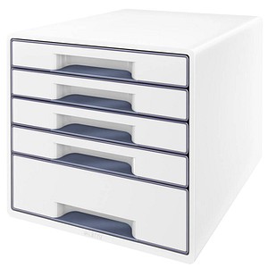 LEITZ Schubladenbox WOW Cube perlweiß/grau 5214-20-01, DIN A4 mit 5 Schubladen