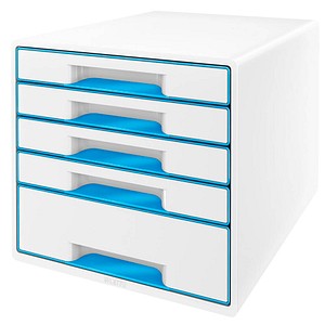 LEITZ Schubladenbox WOW Cube perlweiß/blau 5214-20-36, DIN A4 mit 5 Schubladen