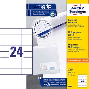 2.400 AVERY Zweckform Etiketten 3474 weiß 2.400 AVERY Zweckform Etiketten 3474 weiß