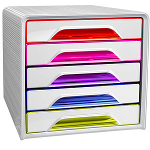cep Schubladenbox Smoove weiß/bunt-transparent 1071110931, DIN A4 mit 5 Schubladen
