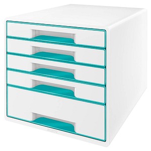 LEITZ Schubladenbox WOW Cube perlweiß/eisblau 5214-20-51, DIN A4 mit 5 Schubladen