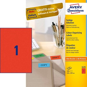 100 AVERY Zweckform Etiketten 3470 rot 100 AVERY Zweckform Etiketten 3470 rot