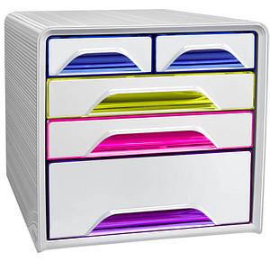 cep Schubladenbox Smoove weiß/bunt-transparent DIN A4 mit 5 Schubladen