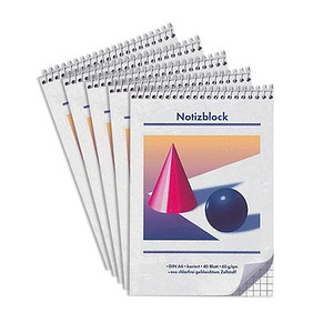 5 Notizblöcke Kugel und Kegel DIN A6 kariert 5 Notizblöcke Kugel und Kegel DIN A6 kariert