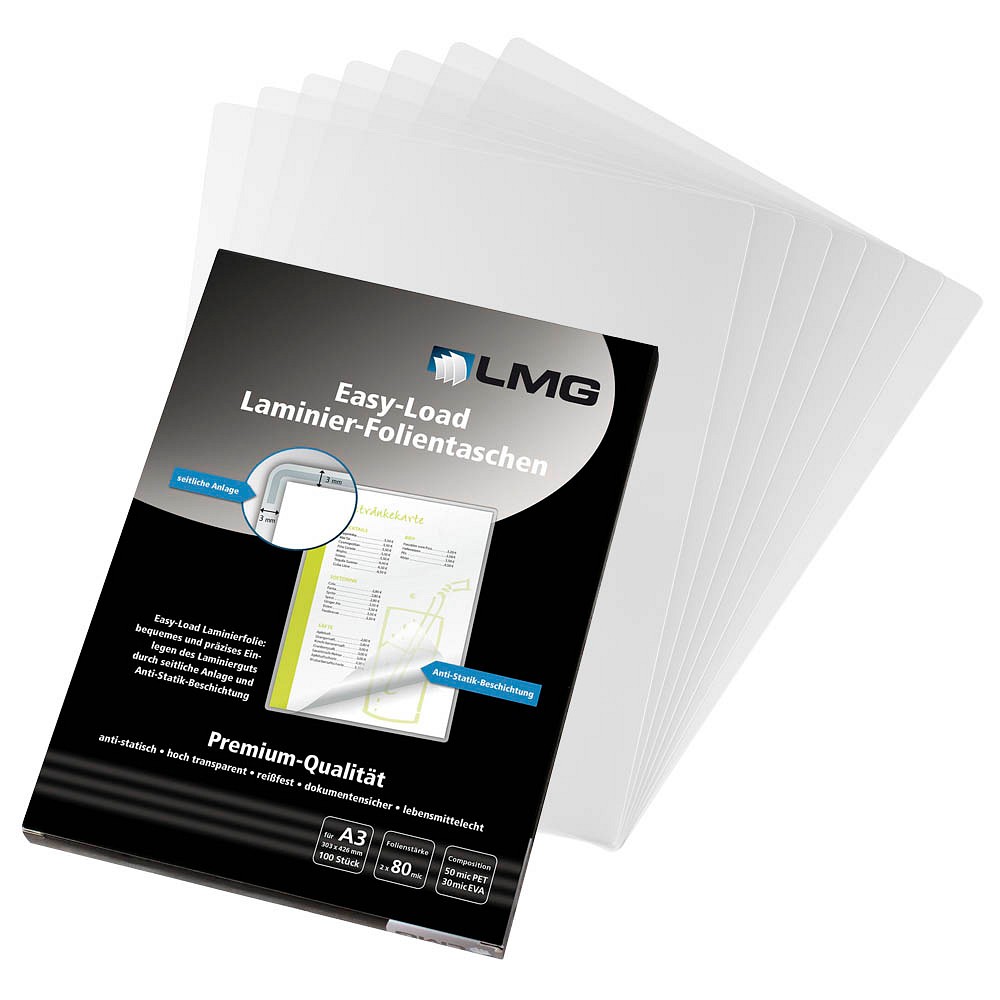 100 LMG Easy Load Laminierfolien glänzend für A3 80 micron