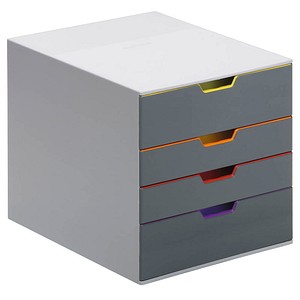 DURABLE Schubladenbox VARICOLOR® dunkelgrau mit bunten Farblinien 760427, DIN C4 mit 4 Schubladen