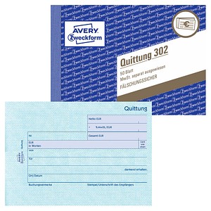 AVERY Zweckform Formularbuch 302 Quittung, MwSt. separat ausgewiesen AVERY Zweckform Formularbuch 302 Quittung, MwSt. separat ausgewiesen