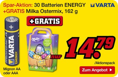 Batterien + gratis Milka Oster-Mix